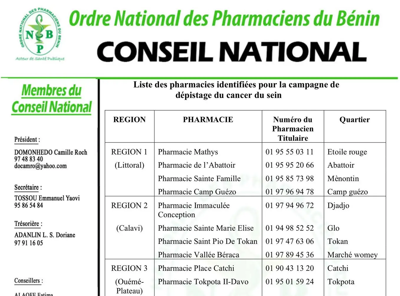 Lieu de Depistage pour Octobre Rose 2025 par l'ONPB